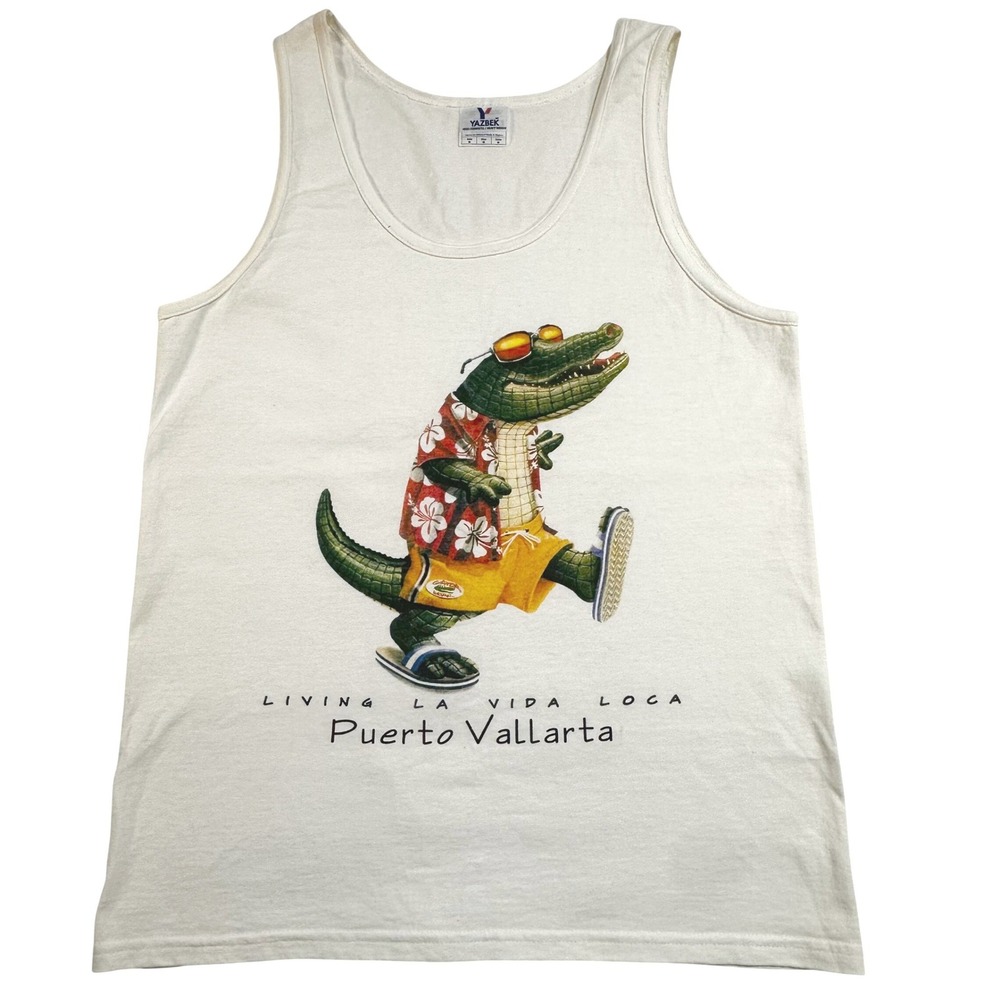 Funny Vintage Y2K‎ Men's Puerto Vallarta Alligator Tank Top Graphic Shirt Size M